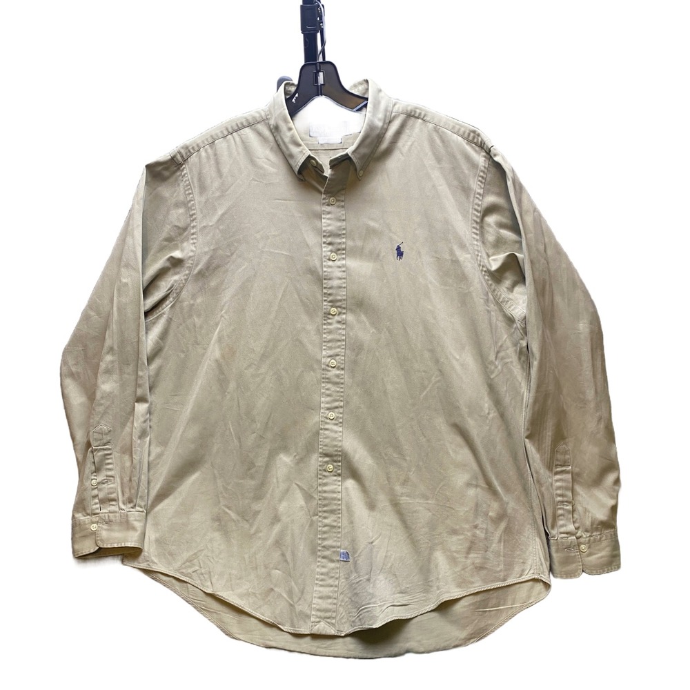 Ralph Lauren Shirt Adult 2XL Taupe Long Sleeve Button Down Casual Collared‎ Men